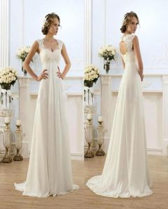 2021 New Cheap Romantic Beach Aline Wedding Dresses Cap Sleeve Keyhole Lace Up Backless Chiffon Summer Floor Length Bridal Gowns1408428
