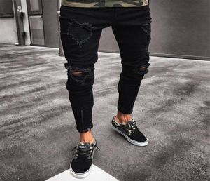 Mens Cool Designer Brand Black Jeans Skinny Ripped Destrud Stretch Slim Fit Hop Hop Pants With Holes for Men4006192