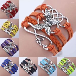 Bracelets de charme vintage Multilayer Leather Bracelet com Letter Love and Butterfly For Men Mulheres (Cor: Multicolor)