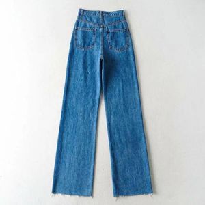 Women's Jeans Denim Trousers Multi Pockets Skin-touching Women Straight Wide Leg Lady Solid