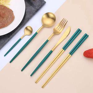 Set Stainless 304 Tableware Portugal Steel Spoon Fork Knife Chopsticks Western Dinner Cutlery Gift