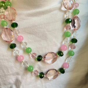 Choker Exquisite Pink Green Glass Irregular Beads Women's Association Organize Gift Jewelry Double Layer Necklace
