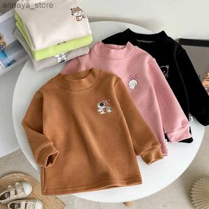 T-shirts Baby Girl Boy Velvet T-shirt Childrens Cartoon Bottom Shirt Thick Long sleeved Drawn Autumn/Winter Childrens Clothing KoreaL2405