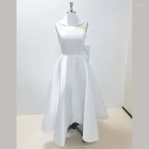 Festklänningar 2024 Halter White A-Line Evening Sleeveless Draped Floor Längd Back Simple Wedding Dress for Pretty Women