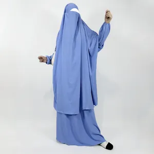 Abbigliamento etnico Crepe Jilbab Gonna da 2 pezzi con tasche Niqab Stringhe Plus size Ramadan Islam Donne Abaya Dubai Musulmana Hijab Khimar Preghiera