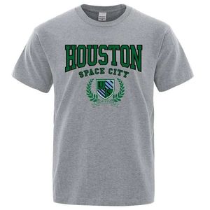 Camisetas masculinas Houston Space City Hip Hop Letter T-shirts Homens respiráveis camisetas de verão roupas de grande porte de algodão solto casual slve y240509