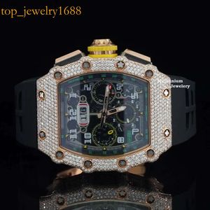 Branded Iced Out Moissanite Rapper Hip Hop Bust Down For Men Rubber Belt Watch Pass Diamond Tester