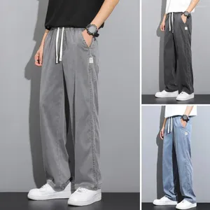 Calça masculina masculino calça de moletom de estilo japonês perna larga com bolsos laterais cintura de cordão