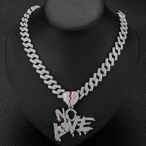 Lettera hip-hop alla moda nessun amore con il cuore cracking di nicchia cravatta a sospensione per accessori per catene cubane maschili