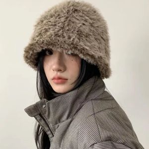 y2k 플러시 푹신한 버킷 모자 여성 한국인 캐주얼 다목적 어부 모자 모자 겨울 따뜻한 눈 모방 모피 빈티지 분지 모자 240430
