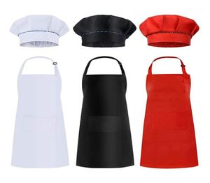 6 PCS Çocuk Önlükleri ve Şapkalar Set Çocuklar Şef Önlükleri Pişirme Pişirme Beyaz Beyaz Siyah Red17036799