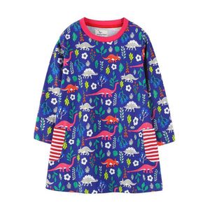 Flickans klänningar Big Kids Girl Dinosaur Dress Långärmad barnklänning förskola barnflicka dinosaurie tryckta festkläder 2-7tl2405
