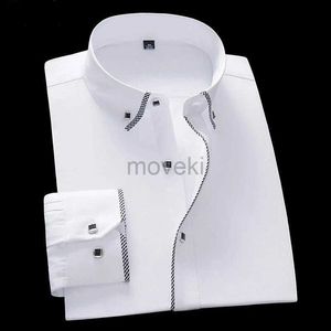 メンズドレスシャツ男性用ホワイトシャツ長袖オフィスのビジネスボタンダウンドレスシャツカジュアル男性韓国ファッションスリムフィット5xl 6xl 7xl 8xl D240427