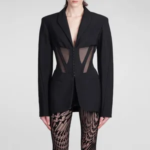 Kurtki damskie Corset w stylu elegancka i elegancka kurtka moda seksowna widziana siatka z szwami fishbone Tapeat w talii 2024