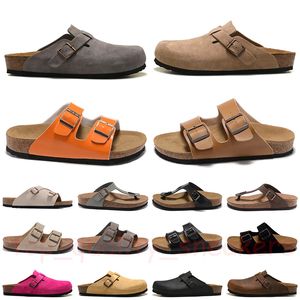 Yeni Birkinstock Boston Terlik Tasarımcı Tasarımcı Sandallar Kadın Flip Flops Birkenstoc Clog Deri Birkstocks İki Kayış Birkentock Slaytlar Birkenstoc Sliders Beach Sandal