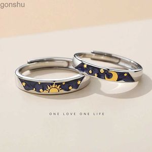 Couple Rings New Hot Selling Couple Silver Painted Sun Moon and Stars Adjustable Ring Fashion Trend Jewelry Gift JZ0046 WX