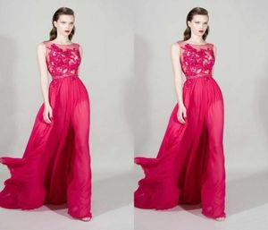 Decote puro de renda da moda Uma linha longa vestidos de noite 2016 Zuhair Murad chiffon com miçangas de vestidos formais feitos por China Made En3476882