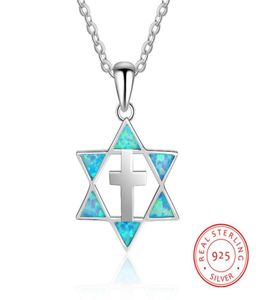 Jesus smycken av hög kvalitet Blue Opal Star of David Pendant 925 Sterling Silver Necklace för GFIT med Chain5481253