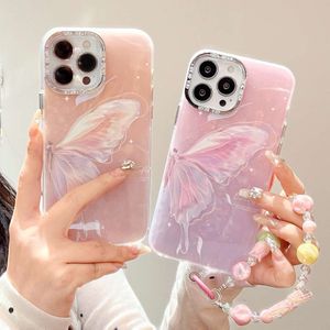 Bransoletka motyla odpowiednia do iPhone Promax Case Telefon Galwisty Srebrny Pierścień iPhone 15 3D Gradient Shell