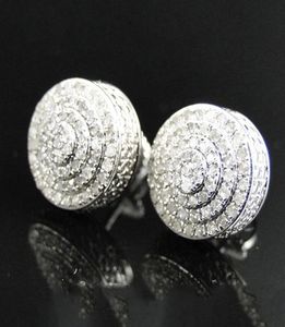 Hip Hop Earrings for Men White Gold Plated Bling Iced Out CZ Round Stud Earrings With Screw Back Jewelry5329947