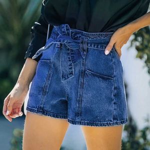 Damskie szorty 2023 Letnie nowe damskie spodenki dżinsowe Strtwear Seksowna moda z paskiem damskim patchworkiem dżinsowe dżinsy Y240504