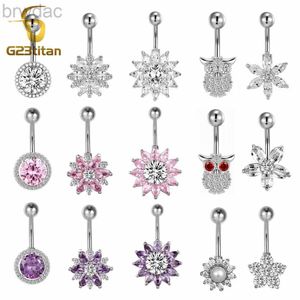 Navelringar Silver Color Belly Button Piercing Jewelry 14G G23 Titanium Barbell Belly Earring Crystal Navel Rings Sexiga Women Beach Accessory D240509