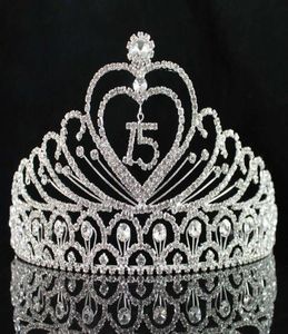 Janefashions Quinceanera Sweet 15 Fifteen 15th Birthday Party Coronas de Clear White Österrikisk strass Tiara Crown Y2008079747772