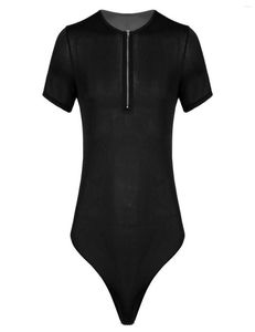 Men039s G Strings Men Summer One Piece Swimsuit Botton Open Crotch Bodysuit Zipper Short Sleeve Noundwear Black Solid Color Thi1044100