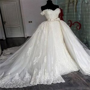 New Arrivals 2019 Mermaid Wedding Dresses with Detachable Skirt Train Off Shoulder Sweetheart Neck Fishtail Ivory Lace Luxury Bridal Go 208t