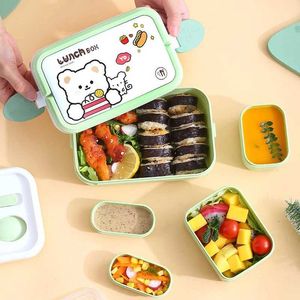 Lunch Boxes Bags 1350ML Kawaii Lunch Box School Girl Portable Microwavable Food Storage Container Leakproof 2 Layer Divide Bento Box Spoon Fork