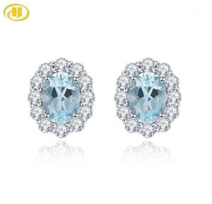 Стад натуральный овальный 7x5mm Aquamarine Solid 925 Серебряные серебряные серьги стерлингов Классический простой дизайн подарок для женщин1151941