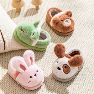 Autumn Winter Children Cotton Slippers For Girls Boys Cute Cartoon Baby Flip Flops Plus Velvet Warm Kids Antislip Home Shoes 240509