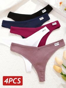 Kadın Panties 4pcs/set waffle pamuklu kadınlar seksi tangs v bel düz renkli dişi külot iç çamaşırı iç çamaşırı s-x