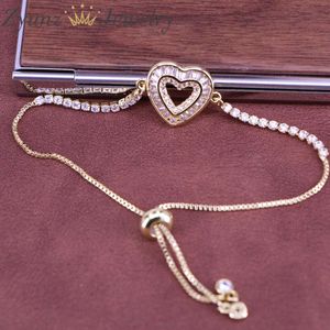 10st, 2021 Ny guldfärg Crystal Zircon Armband 2mm Cz Tennis Chain Heart Charm Bangle for Lover Women Fashion Pare Smycken