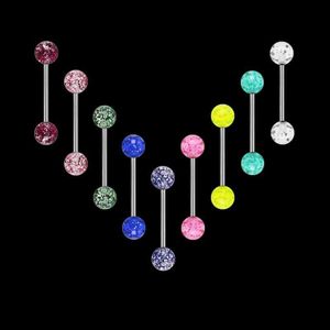 Navel Rings Wholesale Tongue Piercing 9Pcs/Lot Surgical Stainless Steel Tongue Rings Barbell Jewelry piercing langue Glitter Design d240509