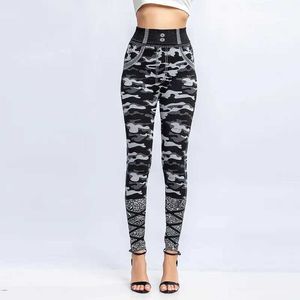 Damen -Leggings Cuhakci gedruckte Tarn -Leggings für Frauen nahtlos Denim Sport High Tailled Enge Hosen Fitness Sexy Long Hosen Elastizität Y240508