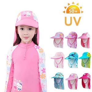 Kapaklar şapkalar çocuk yaz UPF 50+UV koruma açık plaj bebek güneş şapka erkek ve kızlar yüzme şapkası flip ayarlanabilir şapka yüzme takım d240509