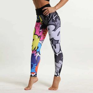 Kobiety w kreskówce Capris Svokor Malowane nogi dla damskich graffiti push ups fitness High Taist Sports Spodnie Modna siłownia Q240508