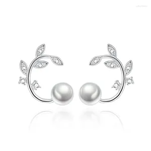 Studörhängen 925 Sterling Silver Wreath Pearl For Women Luxury Jewelry Friends Presenttillbehör Saker med