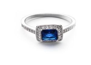 Bröllopsengagemang Blue CZ Cubic Ziron Stone Platinum Plating Ring Fashion Party Women9827490