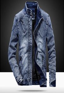 Men039S jackor Vintage Mens Denim Jacket Solid Casual Jeans Coat Fashion Stand Clothes for Men Black Blue Bomber4971189