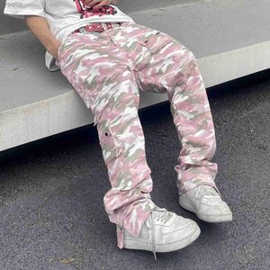 Herrenhose Harajuku Camouflage Womens Cargo Hosen Hip-Hop Reißverschluss mit mehreren Taschen Pink Tarn Tarnmikro Blitzer Y2K Ultra-dünn angemessene Kleidung2405