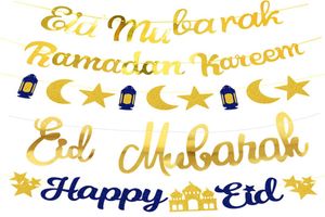 Eid Mubarak Banner Glitter Star Larra Letra Papel Bunting Garland Islâmico Partido muçulmano Ramadan Kareem Decorações para casa 20221574685