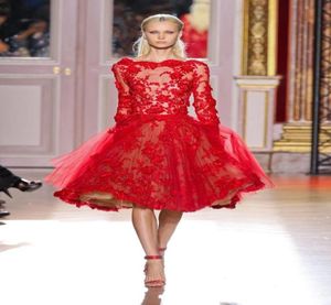 2017 vendendo vestidos de noite de manga longa Zuhair Murad Bateau Red Lace Cocktail Dhyz 028845743