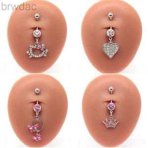 Navel Rings Belly Button Ring For Women Trendy Pink Butterfly Cute Cat Design Sexy Fashion Navel Rings Stainless Steel Piercing Jewelry d240509