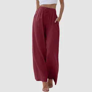 Women's Pants Women High Waisted Wide Leg Fashion Drawstring Elastic Trousers Comfy Straight Long With Pockets Streetwear