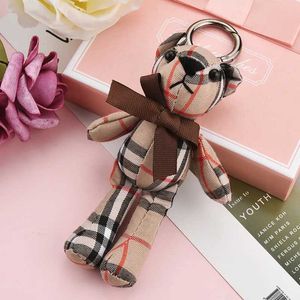 Keychains Lanyards Creative Solid Color Fabric Bear Plush Toy Striped Bow Bear Doll Pendant Bear Bag Doll Charm Keychain J240509