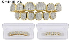 Gold Silver Plated Hip Hop Vampire Teeth Grillz Top and Bottom Iced Out Micro Pave CZ Stone Bling Body Jewelry8279898