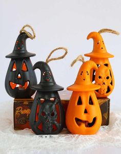 LED Halloween Pumpkin Ghost Lantern Lamp DIY pendurado Candle Candle Light Halloween Decoração para Home Horror Props Kids Toy Y08273734512