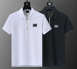 2024 Erkek Polo Gömlek Yaz Siyah ve Beyaz Gömlek Marka Giyim Pamuk Kısa Kollu Kısa Kollu İş Gündelik Nakış Mektubu İnce Nefes Bitebilir M-3XL#99